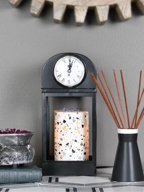 Pink Zebra Black Mantel Clock with Terrazzo Candle Holder